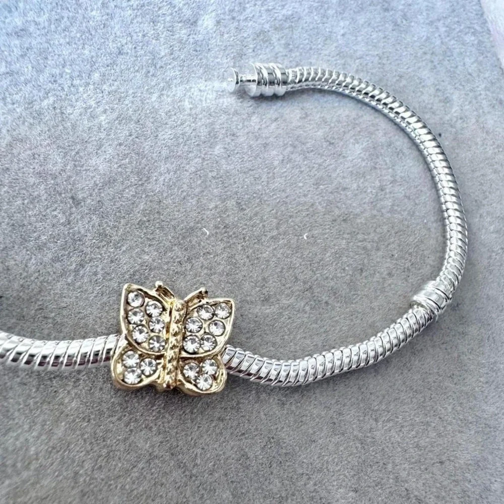 Gold Rhinestone Tone Crystal Butterfly European Bead Charm fits PANDORA